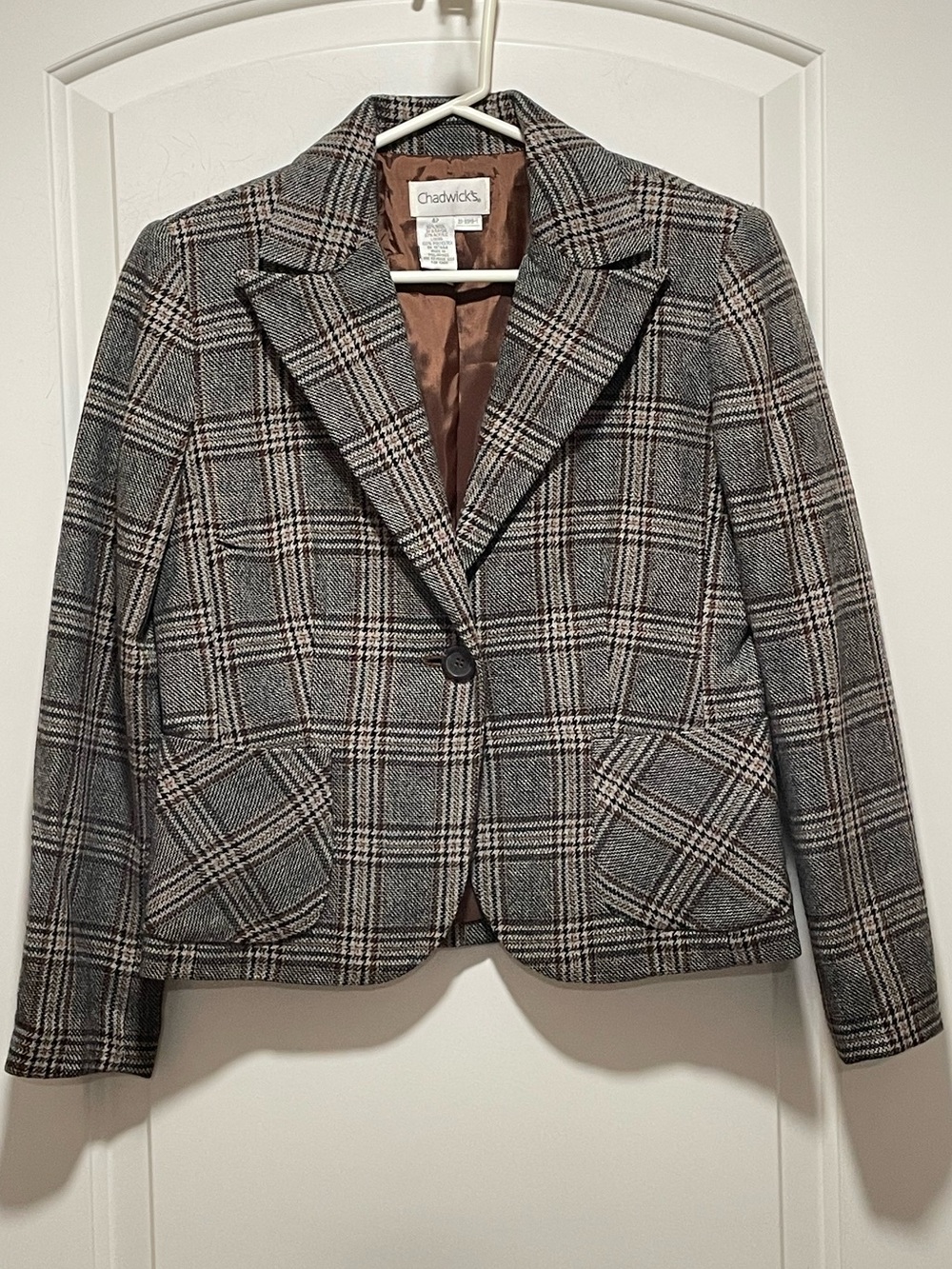 Chadwicks Fall Layering Fav! Brown Plaid Single-Button Tailored Blazer Sz 4P